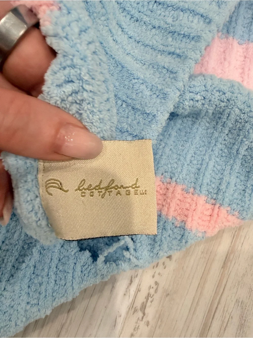 Bedford Cottage Blue Baby Blanket with Pink Stripes